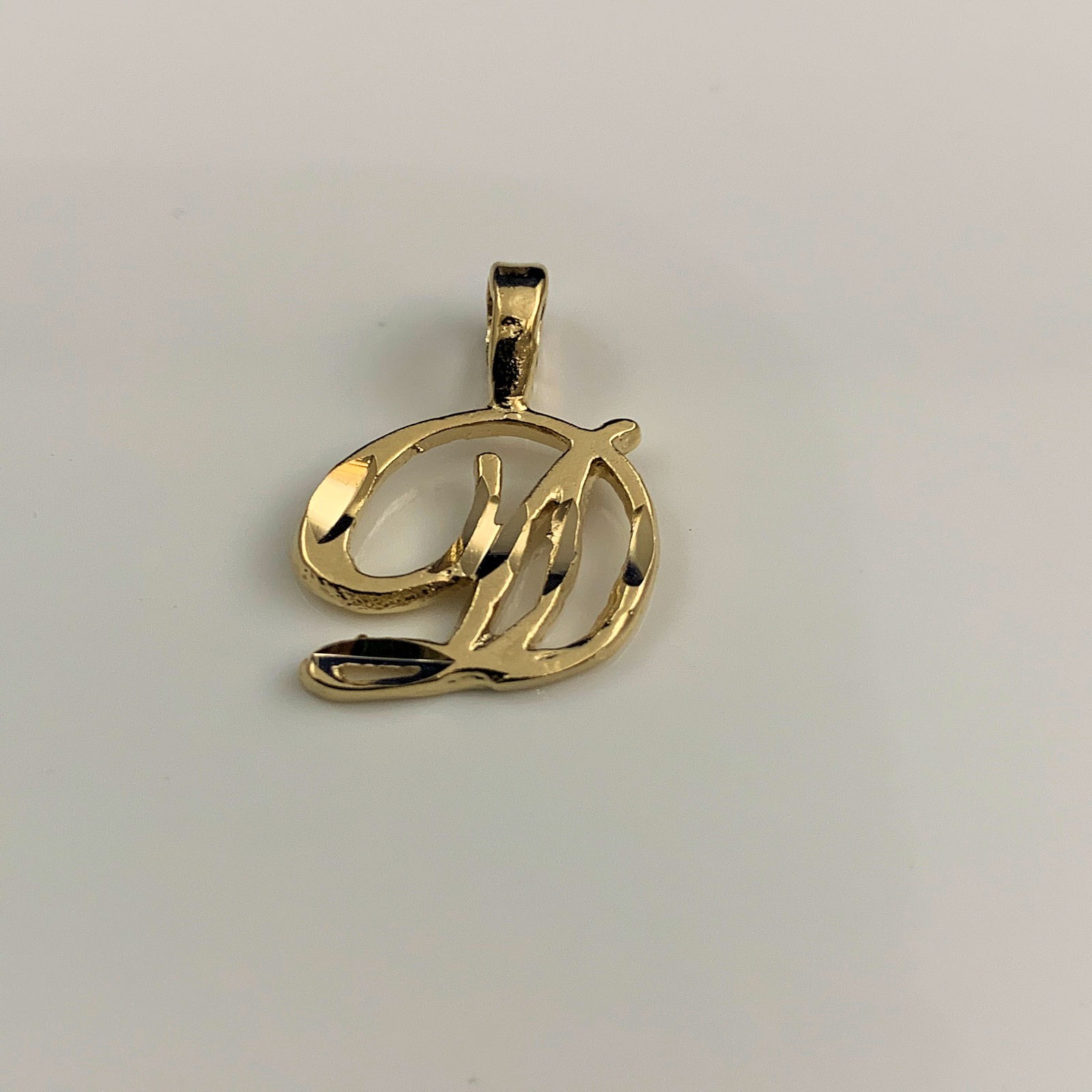 Gold Plated Initial Pendant 24k Yellow Gold Cursive Letters A to Z Diamond-Cut