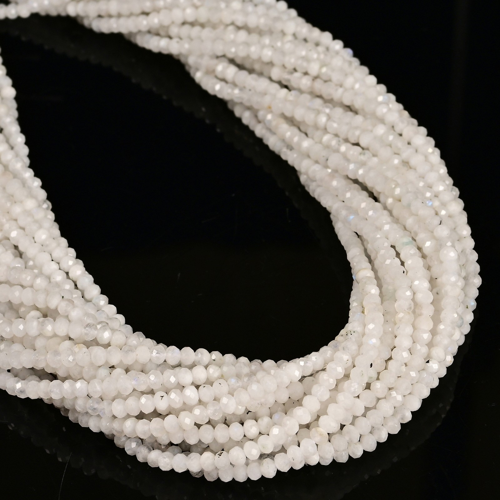 White Rainbow Moonstone Faceted Rondelle Beads 2x3mm 3x4mm 3x5mm 15.5″ Strand