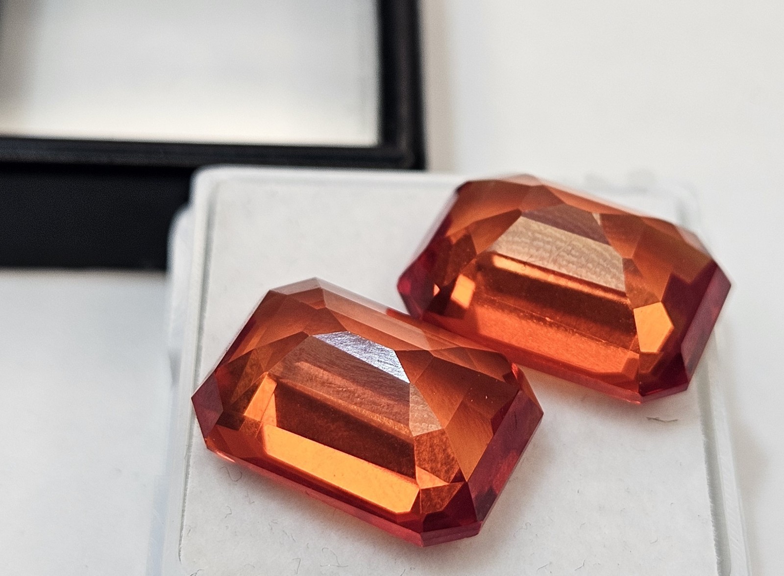 Emerald Cut Pair Padparadscha Sapphire 22+ Ct Loose Gemstone For Earring Making