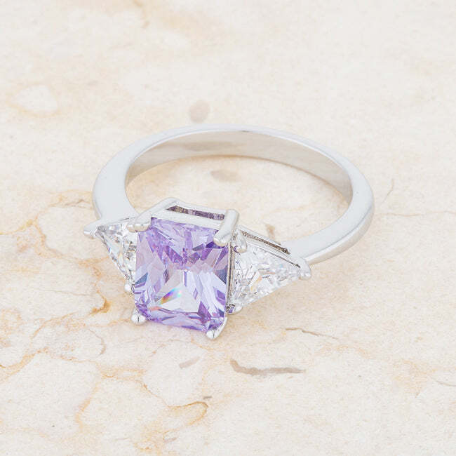 Classic Lavender White Gold Rhodium Plated Engagement Ring Cubic Zirconia 4.5ct