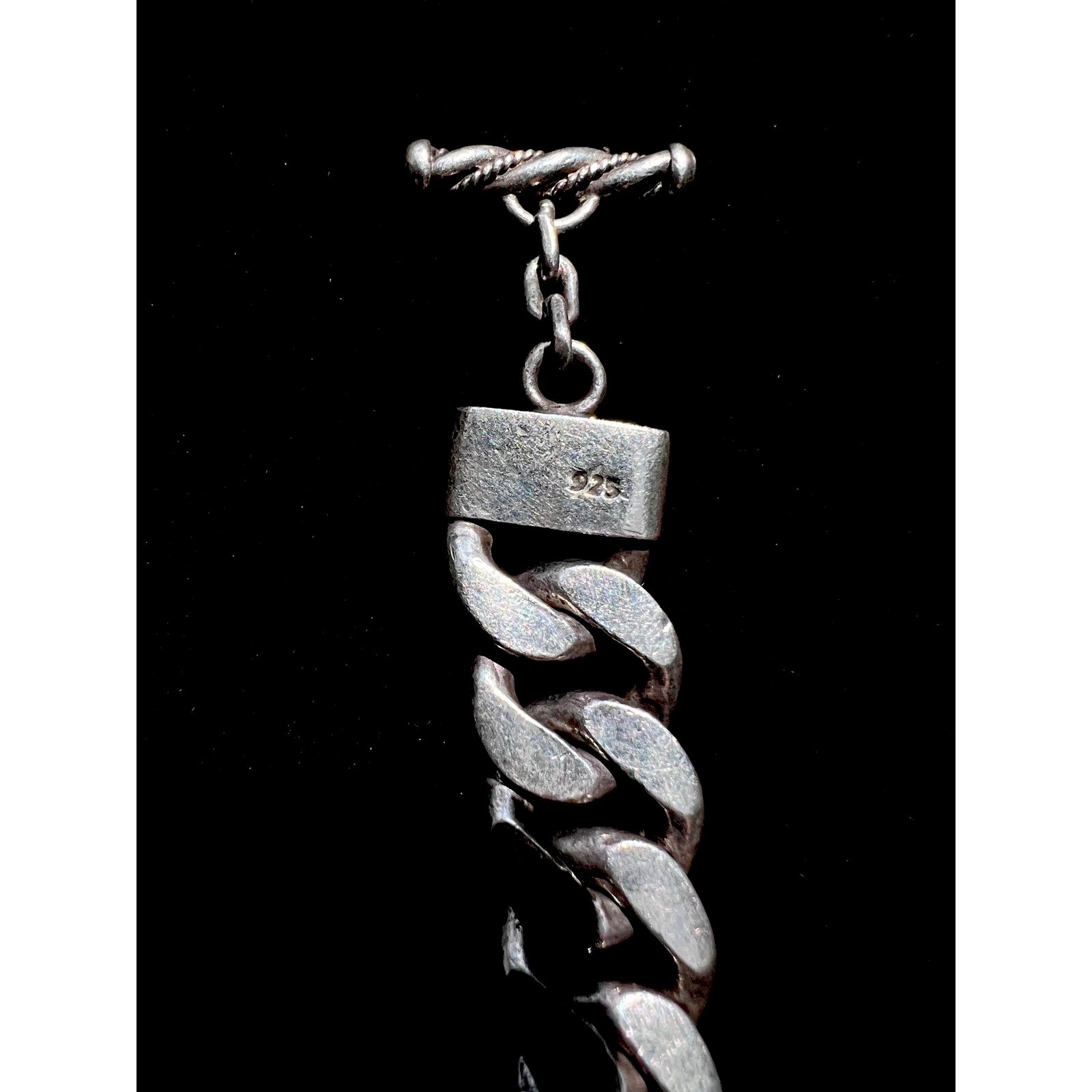 LOIS HILL 7.5″ SS 925 Indonesia Textile Weave ID Plate Men’s Cuban Link Bracelet