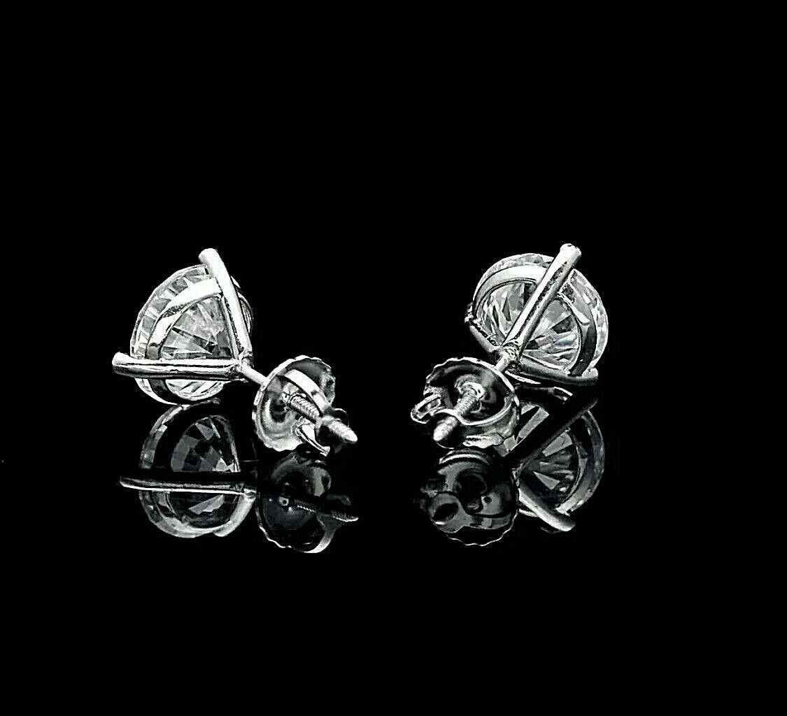 3 Ct Round Cut Lab Created White Sapphire Solitaire Stud Earrings14K White Gold