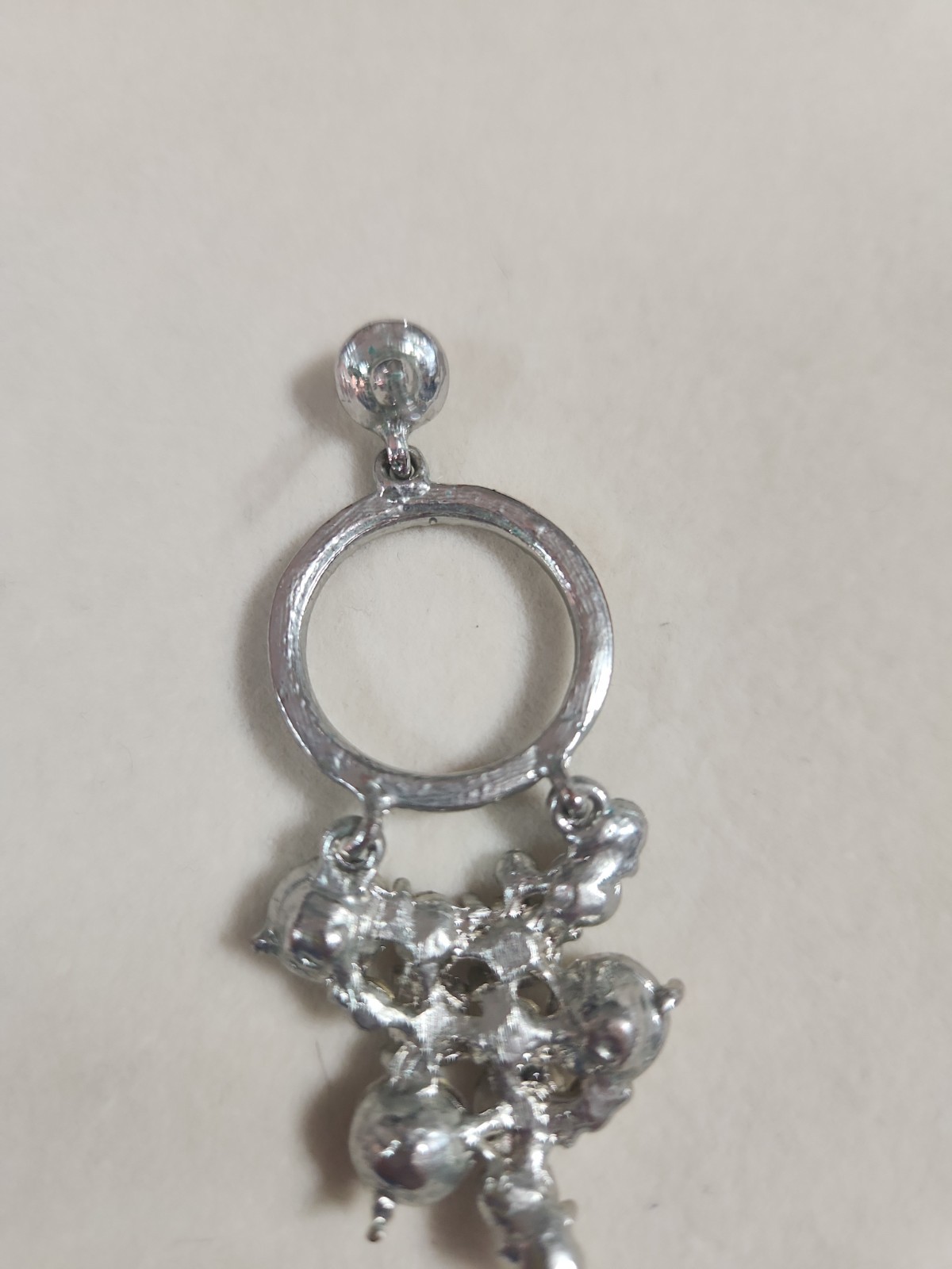 Silvertone Rhinestone Earrings 2 1/2 Inches Long