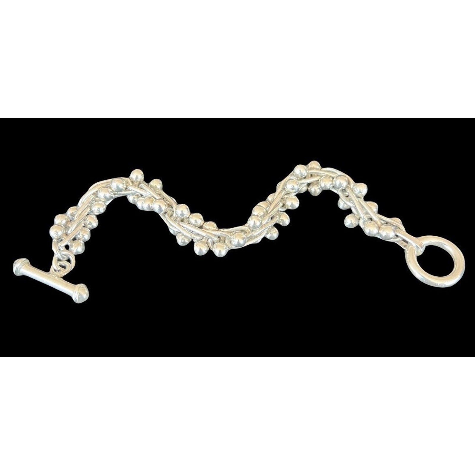 Taxco Mexico Sterling Silver Peppercorn CHA CHA DNA Link Bracelet 55g