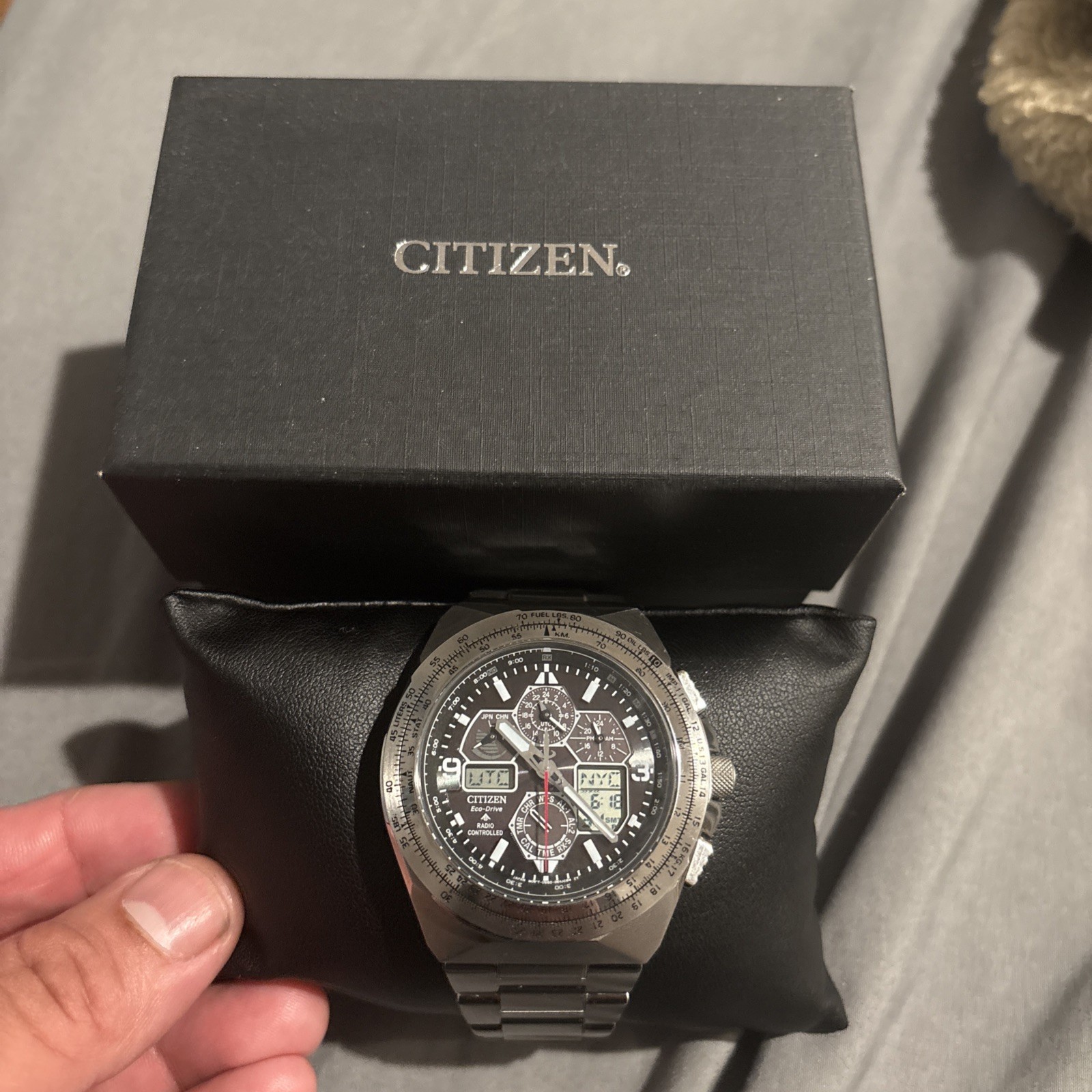 Citizen Men’s Air Chronograph Calendar Eco-Drive Silver Watch 46 MM JY8120-58E