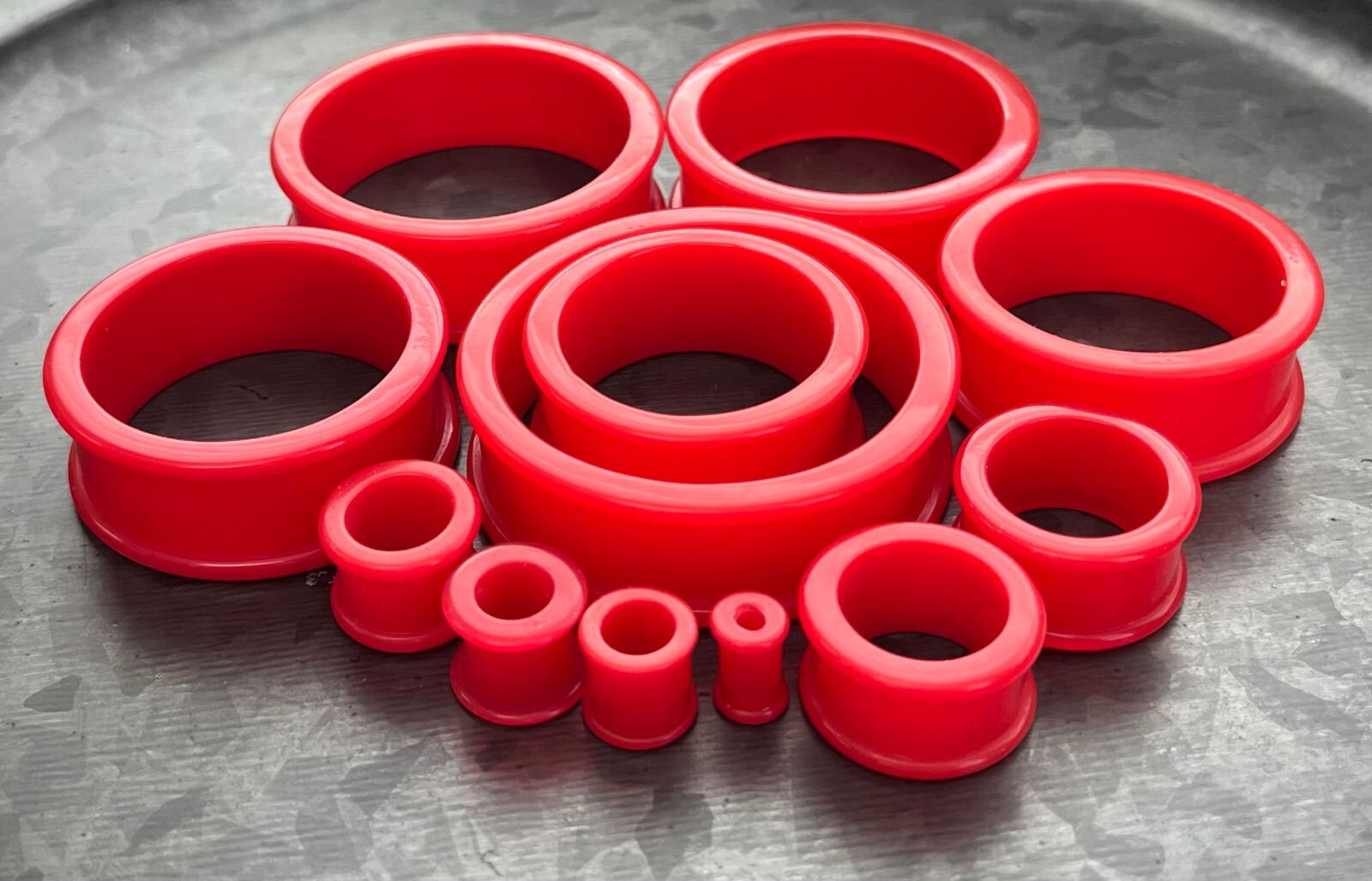 PAIR Red Silicone Tunnels Double Flare Plugs Earlets Gauges up to 2 inch!