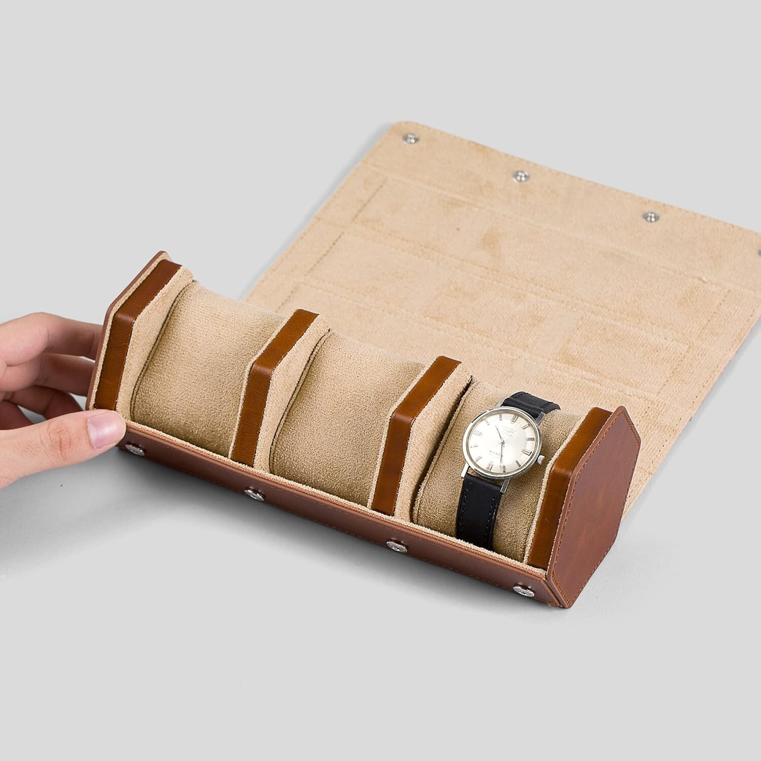 Prism Genuine Full Grain Leather Watch Case – 3 Watch Roll Travel Case