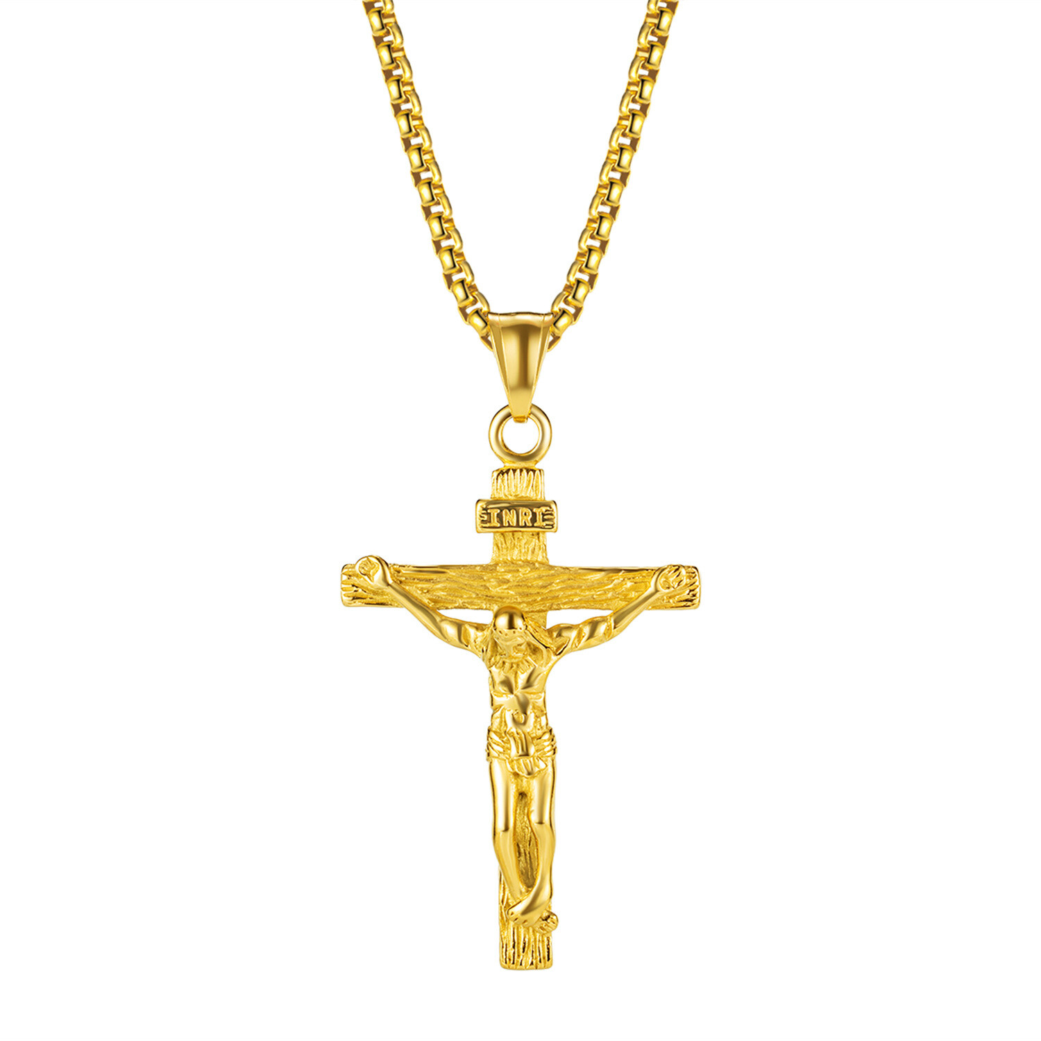 Men Stainless Steel Gold Silver Black Jesus Crucifix Pendant Chain Necklace