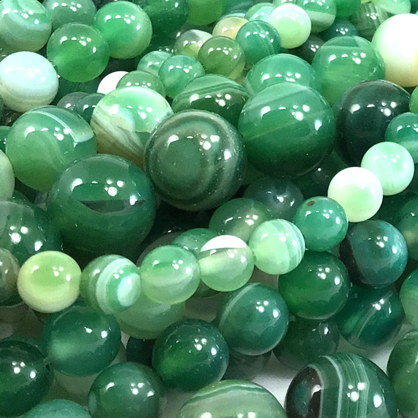 Gemstone Natural Evergreen Green Stripe Agate Round Loose Bead 15 Jewelry Making