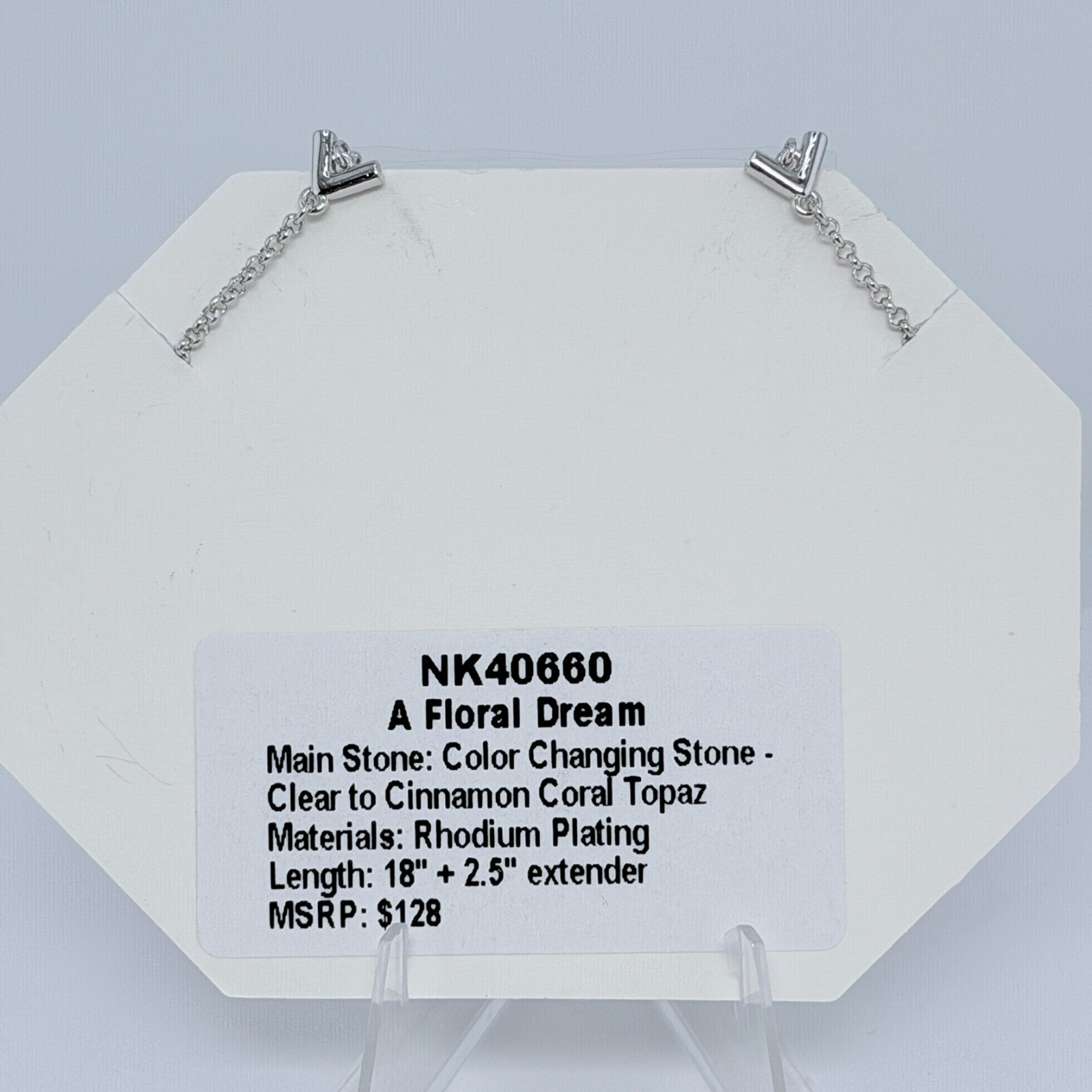 Bomb Party Necklace “A Floral Dream” Color Changing Stone on Rhodium NK40660