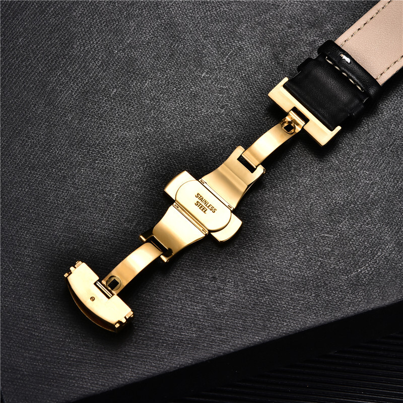 Retro Leather 14mm-24mm Wrist Watch Band Strap Butterfly Buckle Deployment Clasp