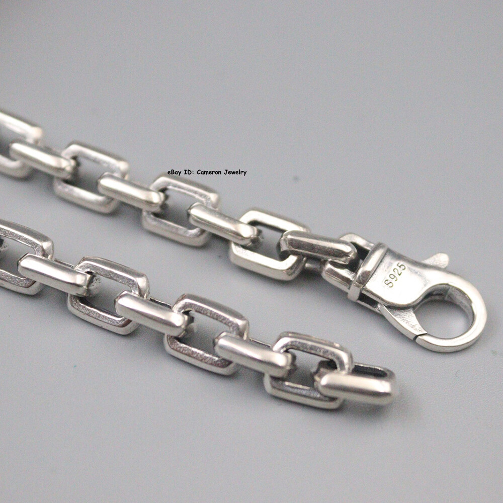 Solid S925 Sterling Silver Chain 7mm Square Cable Link Necklace 73-74g 23.6inch
