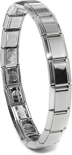13mm Men’s Italian Charm 18 Link Starter Bracelet Stainless Steel Silver