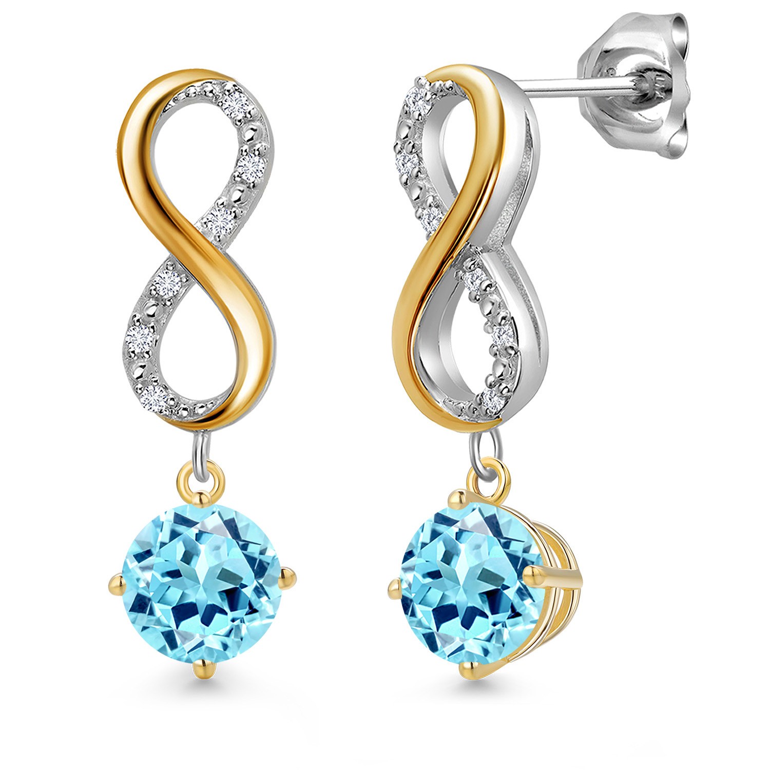 925 Silver and 10K Yellow Gold Blue Apatite and Lab Grown Diamond Dangle