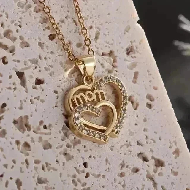 2Ct Round Cut Lab Created Diamond 14K Yellow Gold Plated “Mom” Heart Pendant