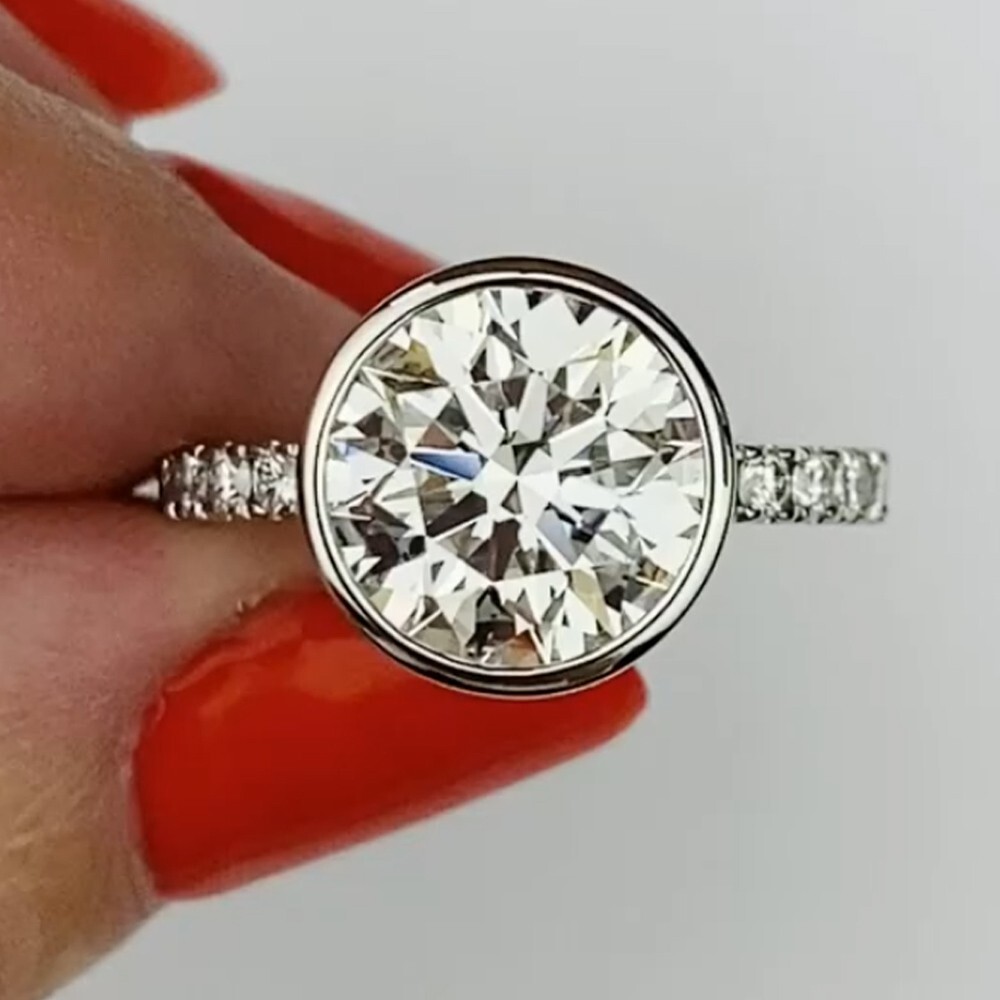 2.38 TCW Round Cut Moissanite Bezel Engagement Ring 14K White Gold Plated