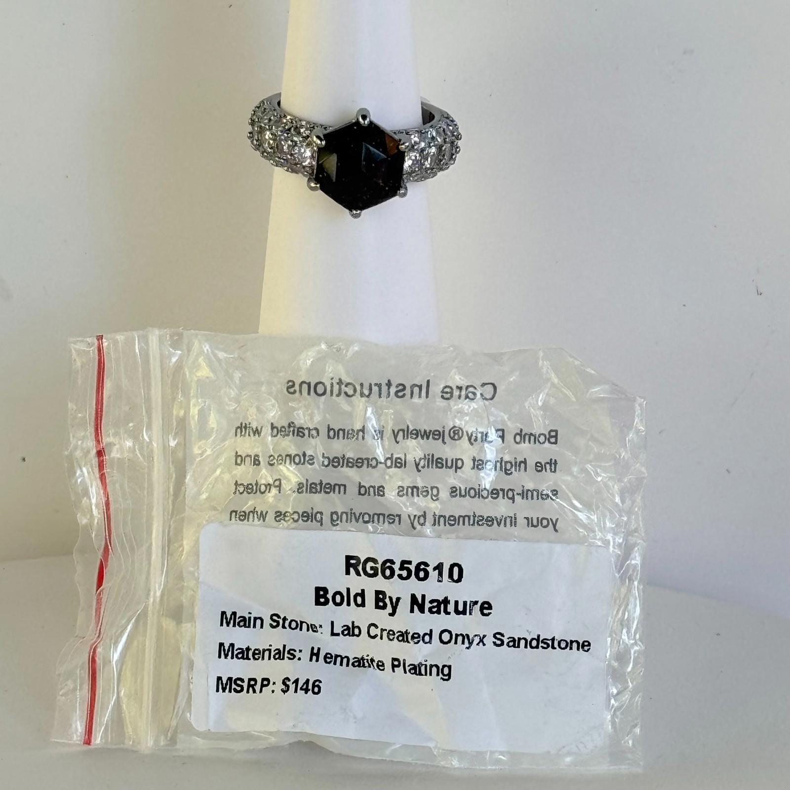 Bomb Party UNTAMED Ring “Bold By Nature” Sz 8 Onyx Sandstone on Hematite