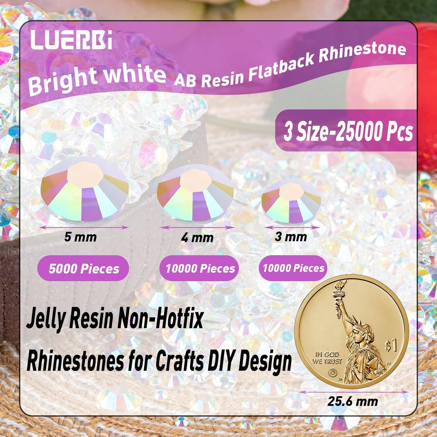 25000Pcs Clear AB Rhinestones Flatback Bulk, 3Mm/4Mm/5Mm Non-Hotfix Crystal roun