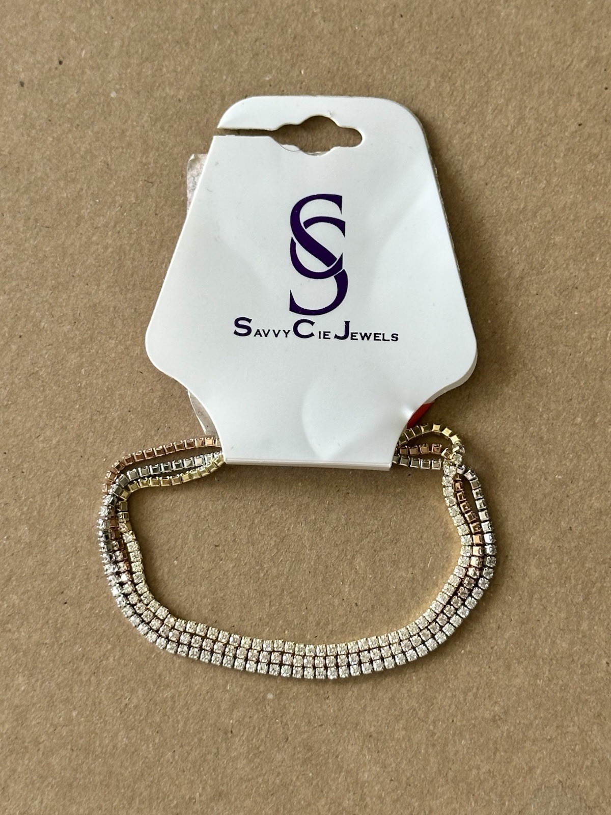 🆕 Savvy Cie Jewels Tri-Tone Crystal Bracelet Gold, Silver & Rose Gold, One Size