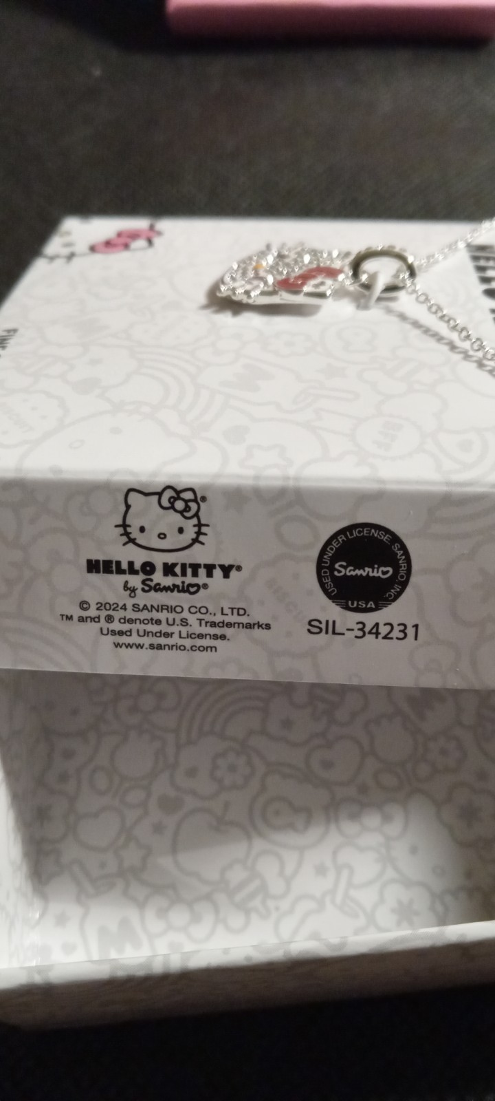Hello Kitty Fine Silver Plated With Rhinestone Necklace New