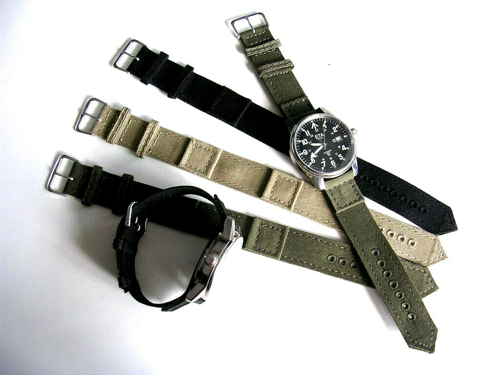16 Khaki Canvas WWII 1pc Military Army Drab watchband nato strap IW SUISSE 18 20