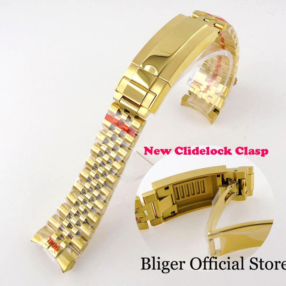 20MM Width Black Gold Brushed/Polished Oyster Strap Bracelet Slide Lock Clasp