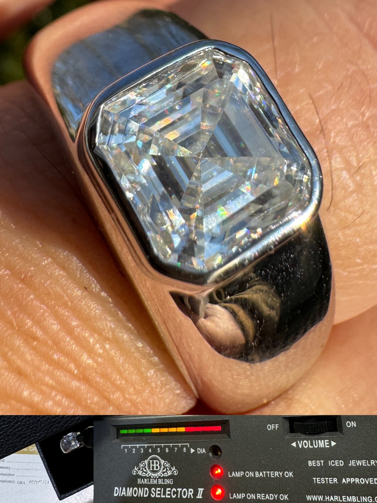 3ct MOISSANITE Asscher Cut Big Solitaire Men’s Real Solid 925 Silver Ring Pinky