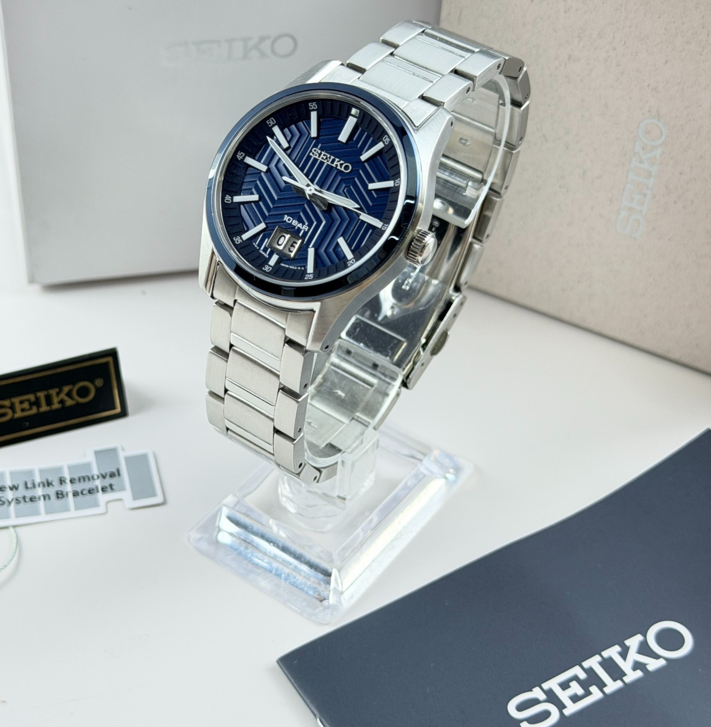 Seiko Essentials SUR559 Stainless Steel Men’s Quartz Watch w Blue Dial 39.5mm