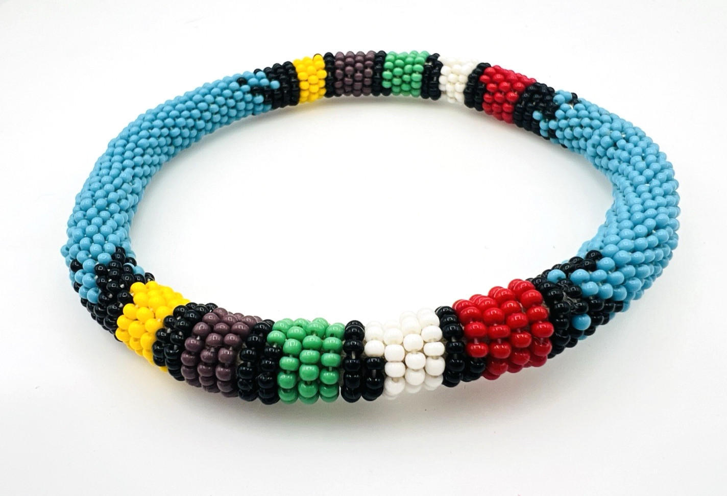 Two Unisex Handcrafted African Seed Bead Bangle Bracelets 2.8 in