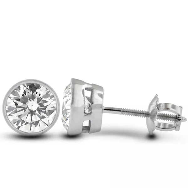 Stud Earrings 14K Gold Classic Bezel Set 3.25 Carat Round Natural Diamond G SI1