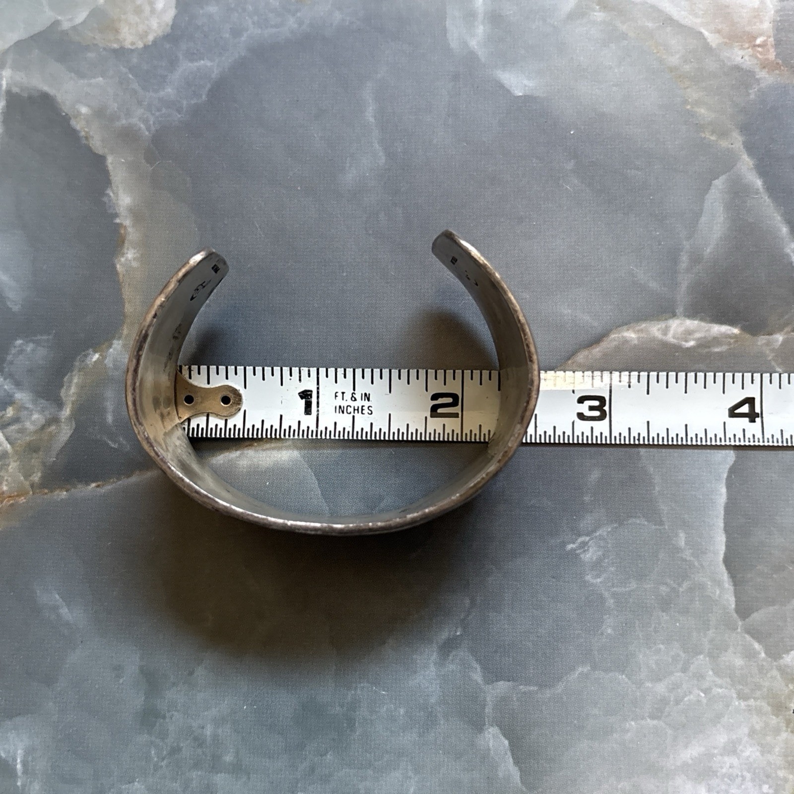 Vintage Native 925 Sterling Silver Storytelling Cuff Gold Moon JH Maker Mark