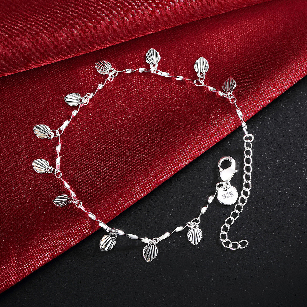 Womens 925 Sterling Silver Leaf Flower Foot Link Chain Ankle Bracelet #A23