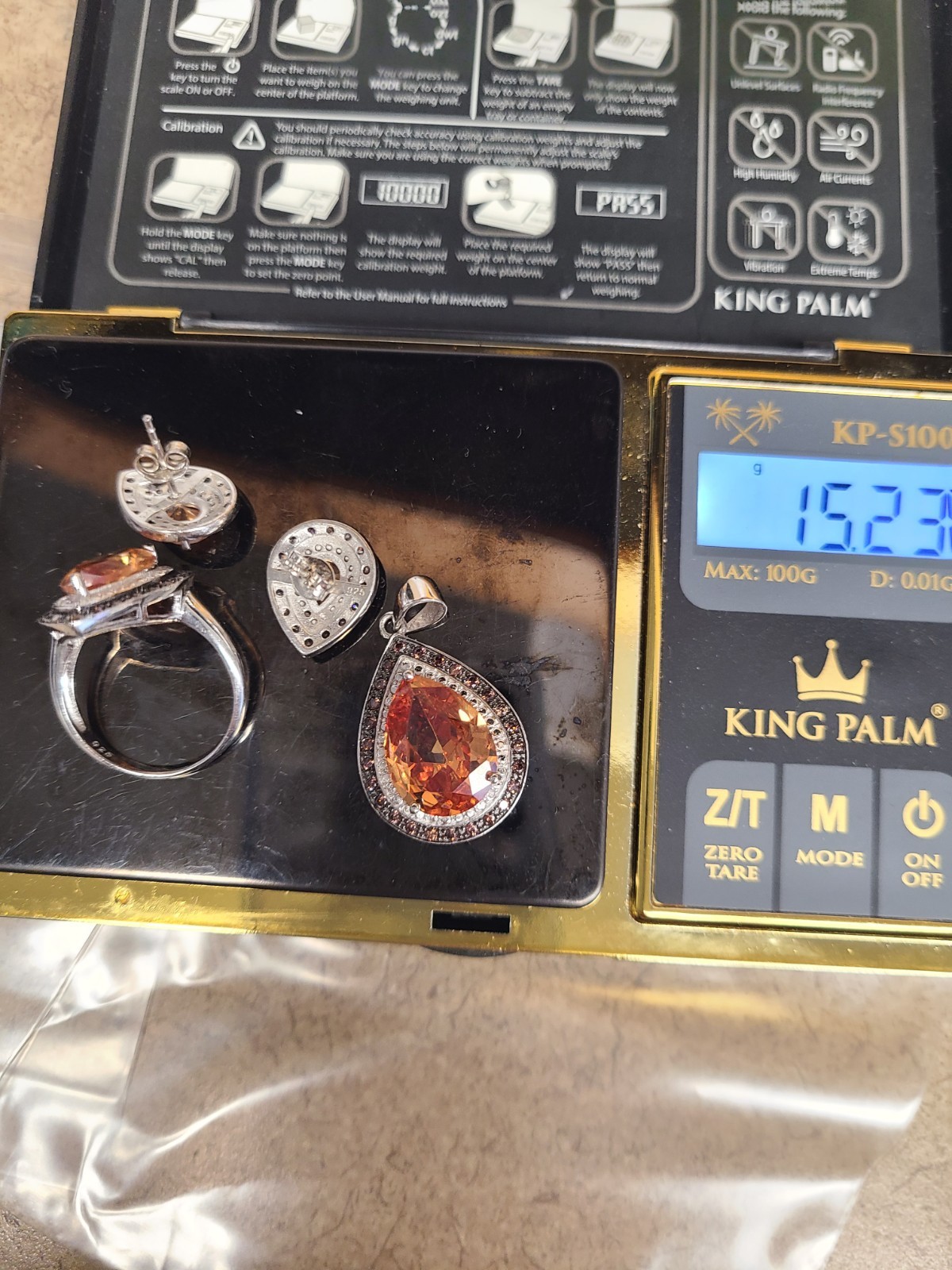 925 Spessartine Garnet Jewelry Set Ring/Pendant/Earrings