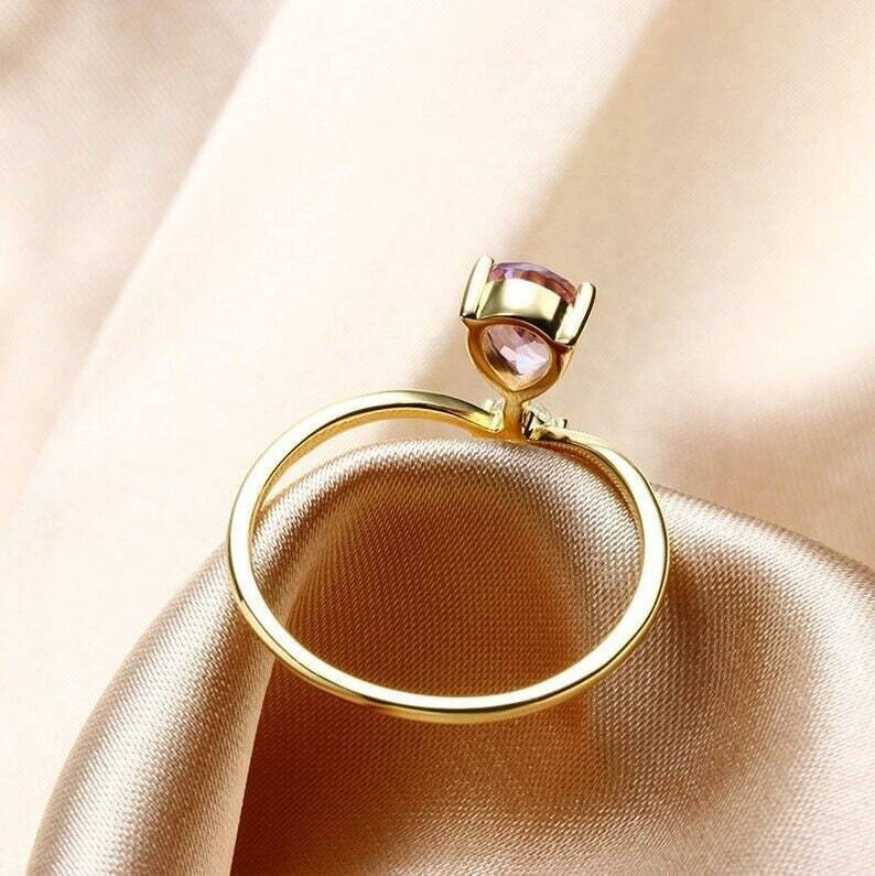 Pear Cut Simulated Purple Amethyst Stunning Wedding Ring 14k Yellow Gold Plated