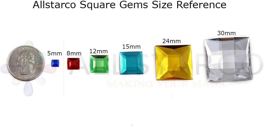 Allstarco 8mm Flat Back Square Acrylic Rhinestones 75 Pieces Blue Sapphire H123