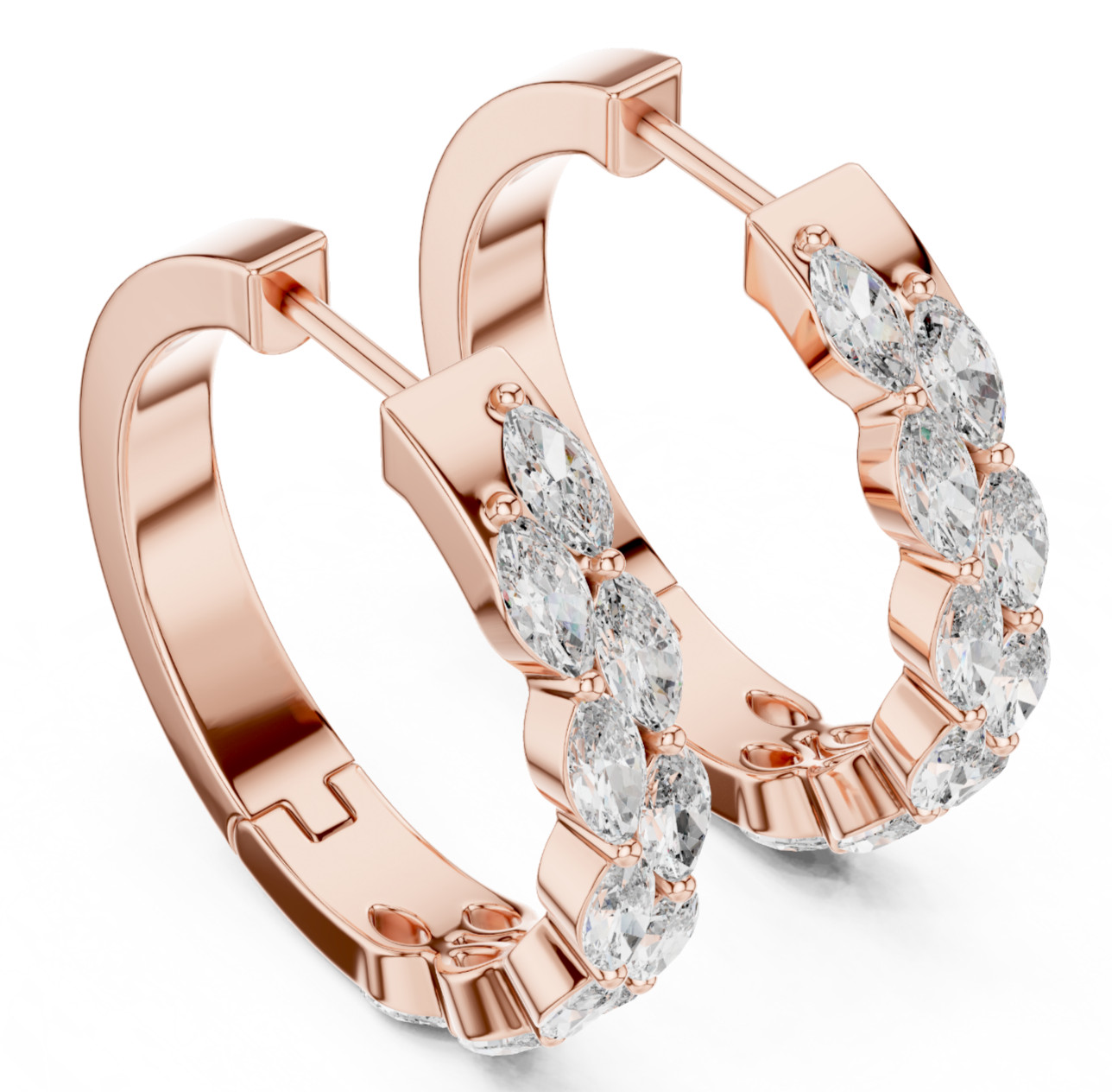 Round Certified Natural 24 Pc Diamond Designer Style Hoop Earrings 14K Gold Over