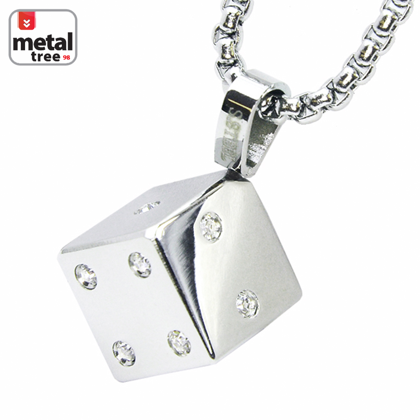 Men’s Jewelry Stainless Steel 3D Dice Pendant 3 mm Box Chain 24″ SCP 173 S