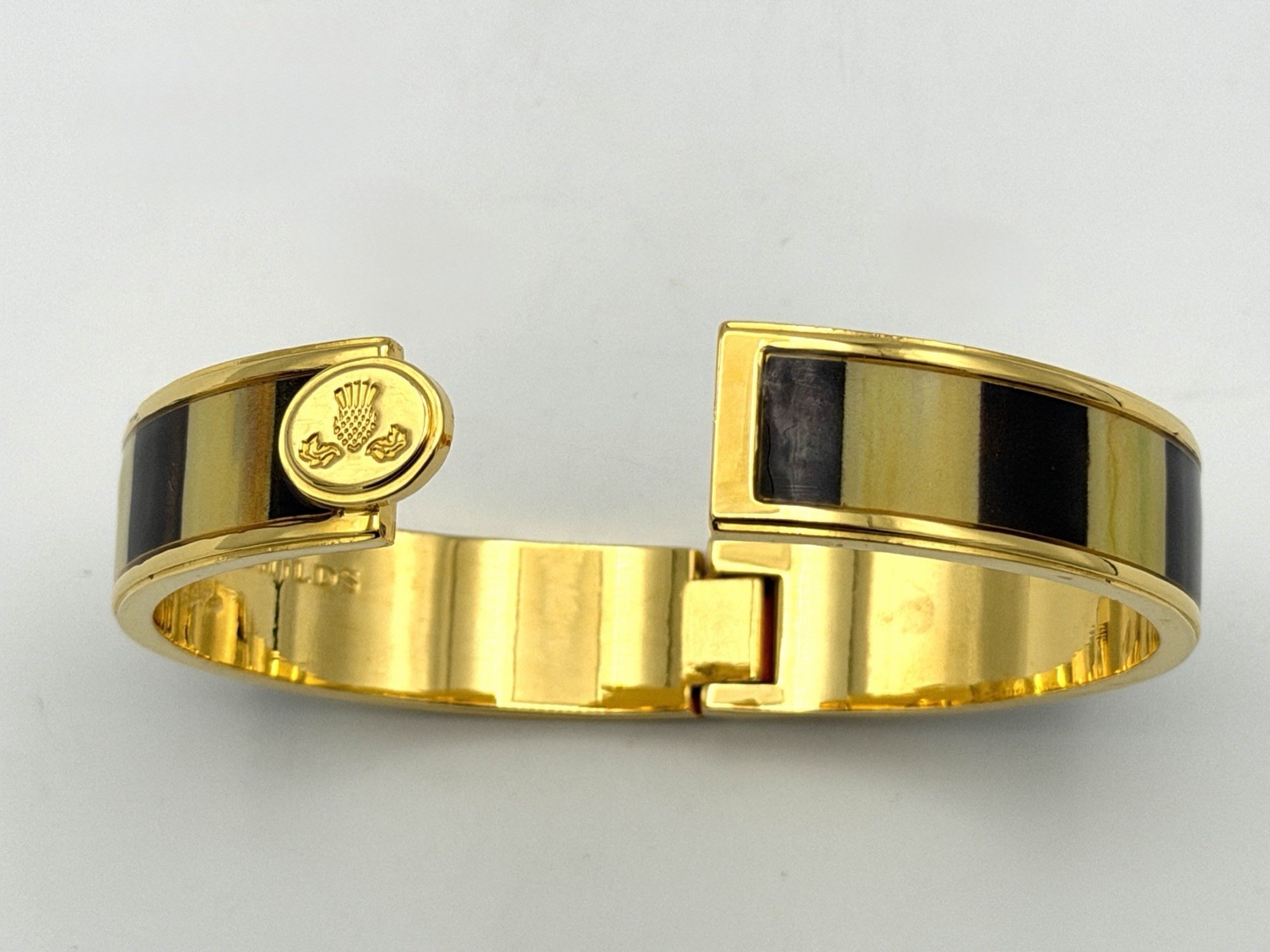 MACKENZIE CHILDS Courtly Check Metal and Enamel Hinged Bangle Cuff Bracelet