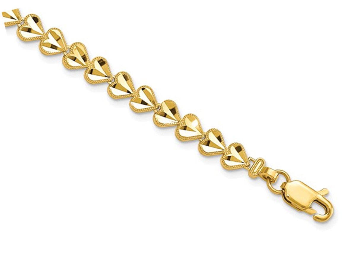 10K Yellow Gold Heart Link Bracelet (7 inches)