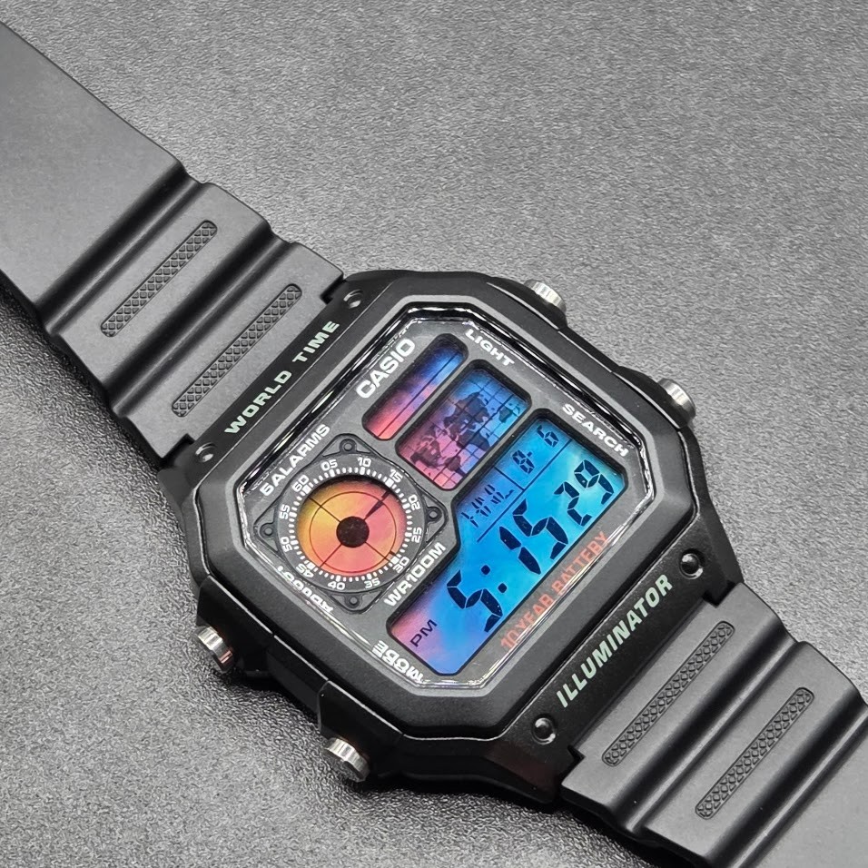 CASIO AE-1200WHD. Royale World Time Watch Mod. Ice & Fire Mod.