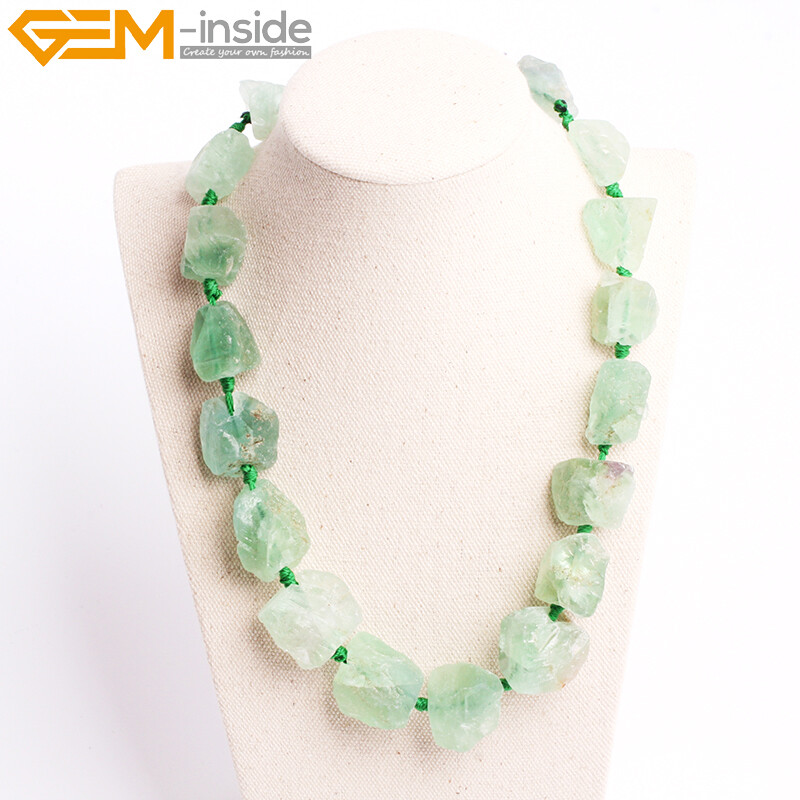 Natural Freeform Crude Rough Stone Quatrz Gemstone Beaded Jewelry Necklace 18″