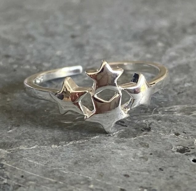 Solid Metal 925 Silver Women’s 4 Star Adjustable Toe Ring 14k White Gold Plated
