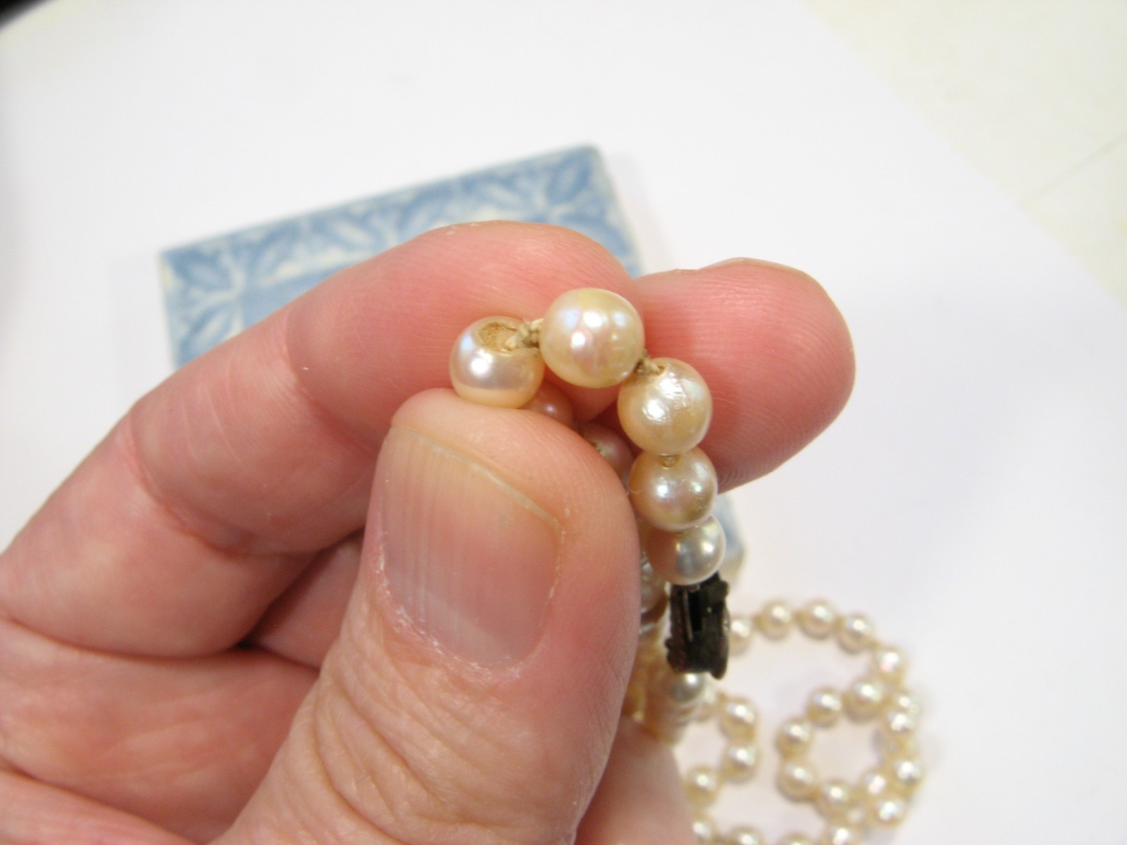 Vintage AKOYA Cultured PEARL Hand-knotted NECKLACE 6mm Sterling Silver 17.75″