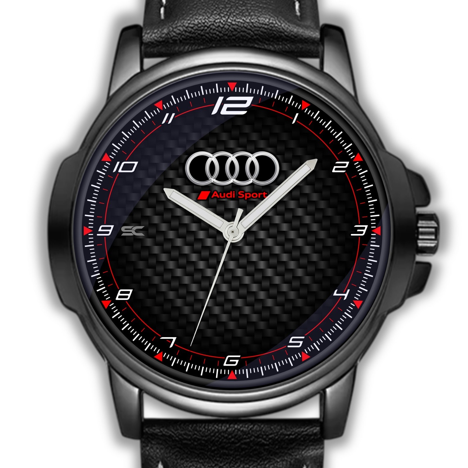 Audi Sport GT Carbon Look Carbon Fiber Fan Art Quartz Wrist Watch