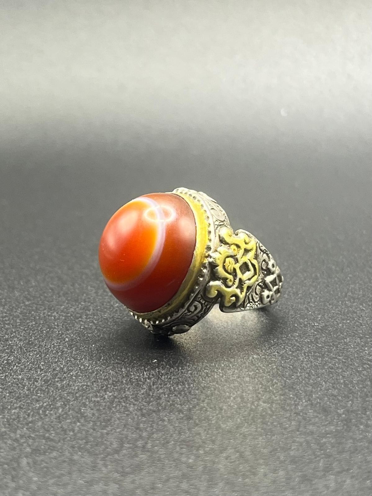 An Antique silver & agate Afghan sulemani ring , mid 20th century