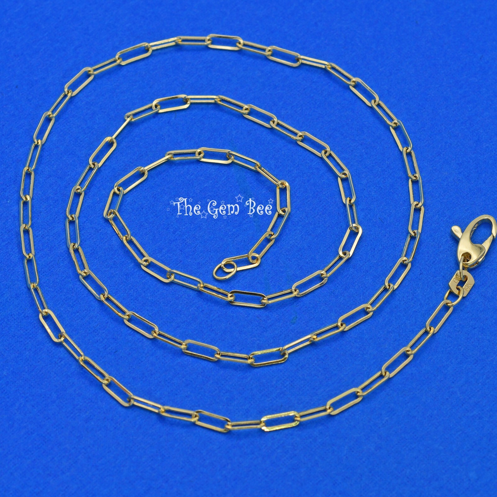 14K Yellow Gold petite Paper Clip Chain Necklace 16 18 inch Length with Clasp