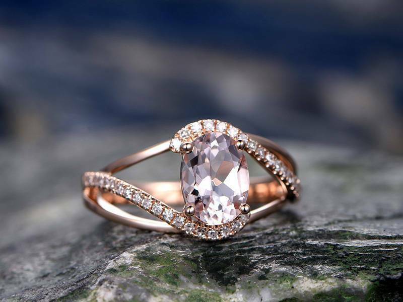 2.4ct Lab-Created Morganite Engagement Ring 14k Rose Gold Plated Swirl Split