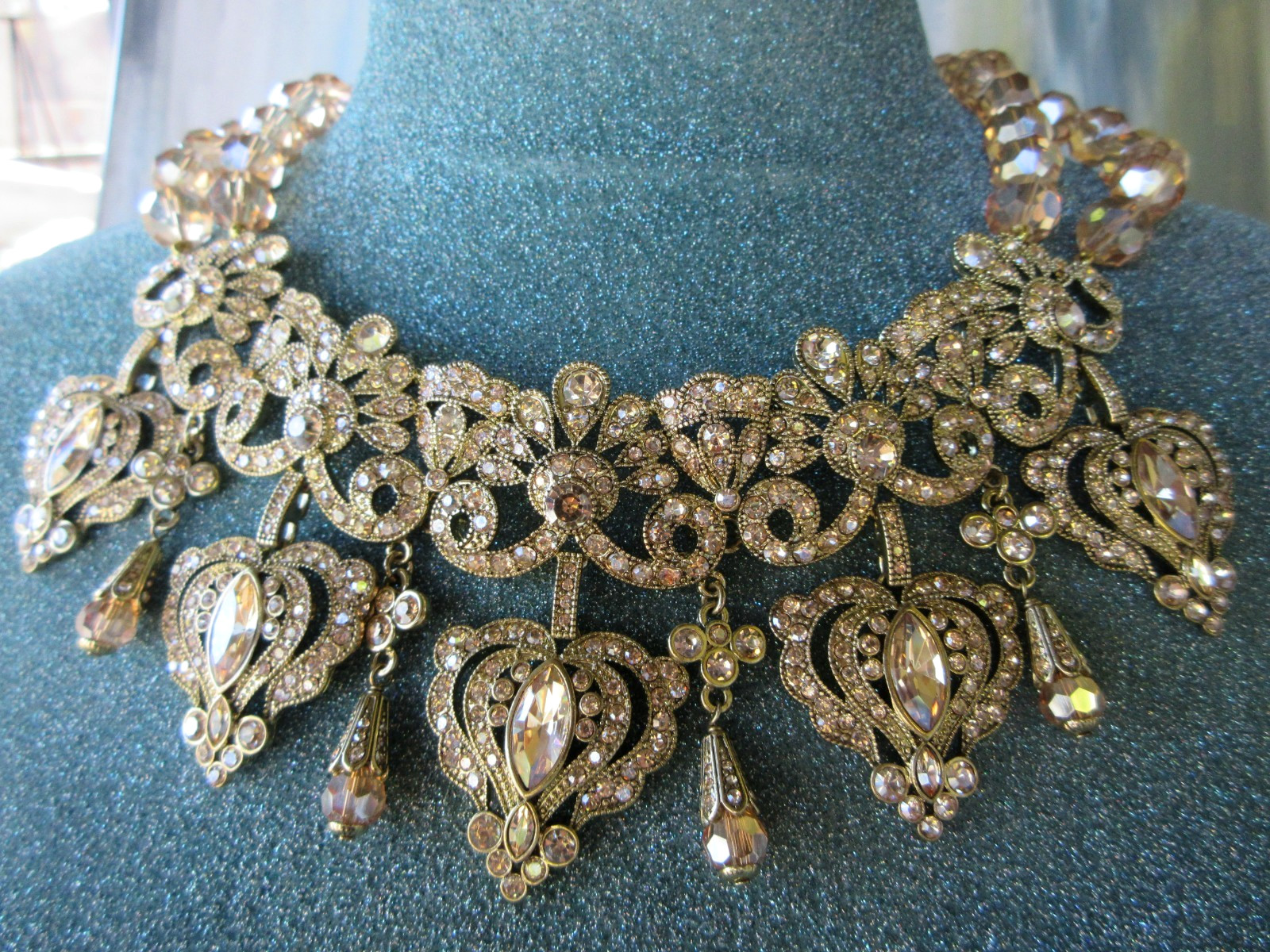 Heidi Daus Necklace Statement Heart Pendant 19 Inch Gold Brass Ox NWT