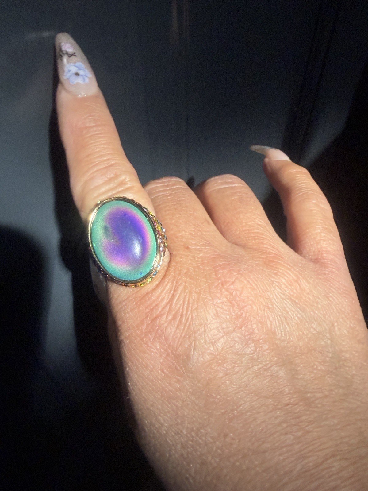 Kurt Geiger Sz 7 Oval Mood Gold-tone Ring with Cabochon and Multicolored Stones
