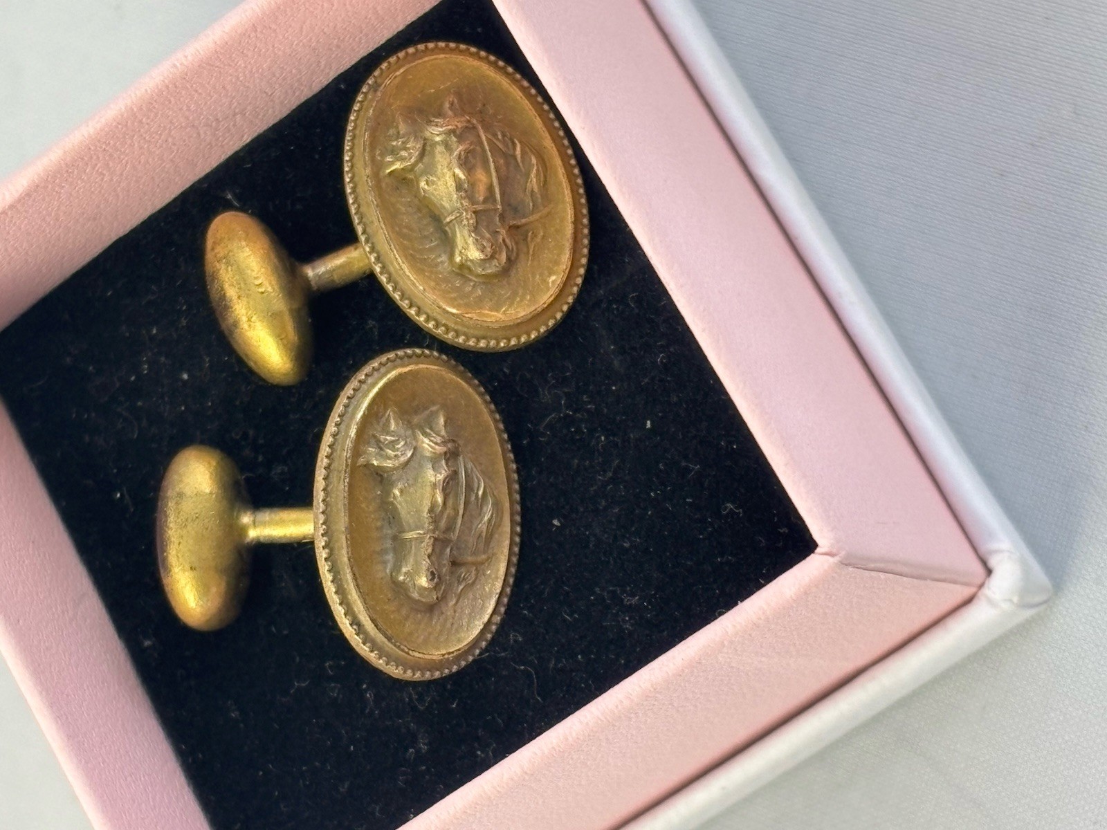 Antique Horse Gold filled Embossed Equestrian Victorian Old Cufflinks-7.67 GR
